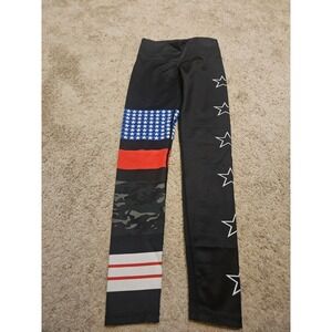 Noli Yoga Women American Flag Camo Stars Stripes High Rise Leggings Black Small